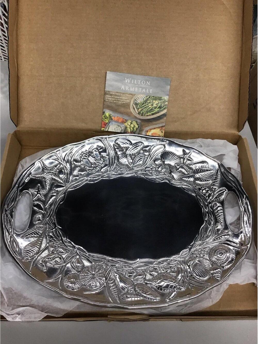 Wilton armetale coastal handle serving tray 16in X 11.75in new from qvc heavy